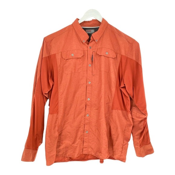 Wrangler Outdoor Mens 2X Long Sleeve Button Down Stash Zip‎ Pocket Burnt Orange - Picture 1 of 10